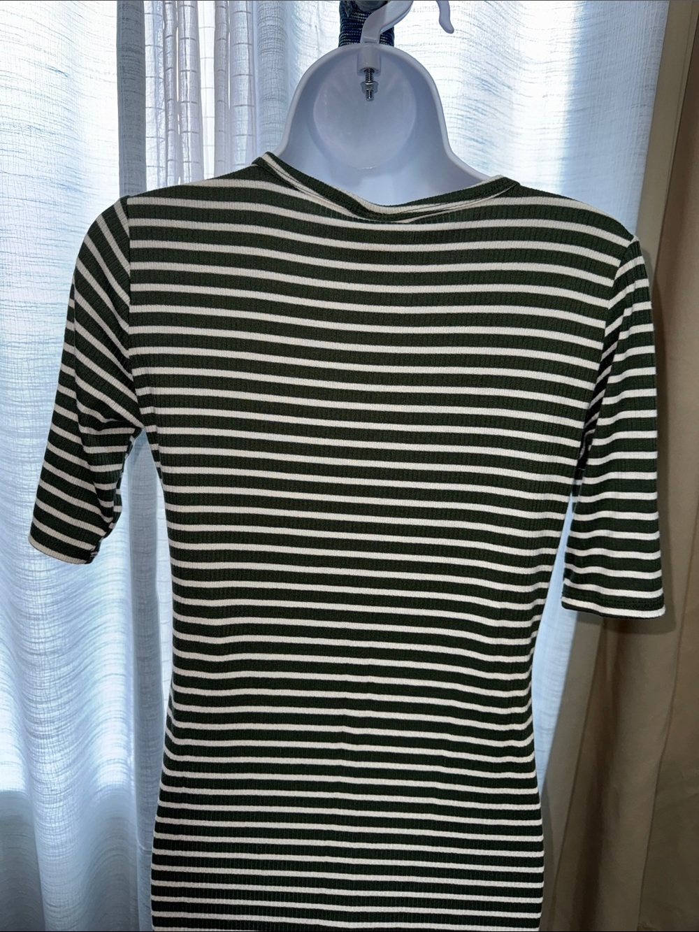 LuLaRoe- Olive Green & White Striped Midi Dress Size Small - Picture 13 of 15